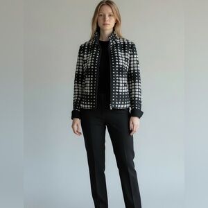 AKRIS PUNTA White & Black Geo Pattern Will Blend Zip Blazer Jacket Great Cond 12